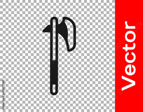 Black Medieval axe icon isolated on transparent background. Battle axe, executioner axe. Medieval weapon. Vector.