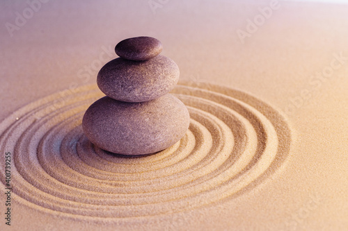 Stones on sand  japanese meditation zen garden
