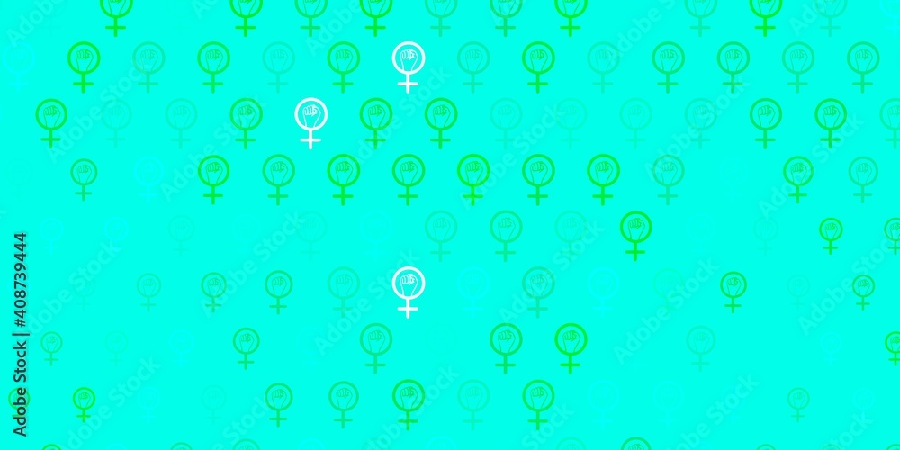 Light Green vector backdrop with women power symbols.