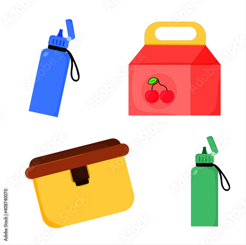 Vector illustration of set of lunch supplies for school and office