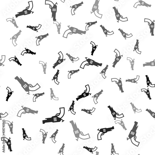 Wallpaper Mural Black Revolver gun icon isolated seamless pattern on white background. Vector. Torontodigital.ca