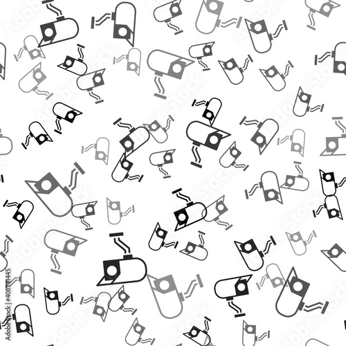 Black Security camera icon isolated seamless pattern on white background. Vector.