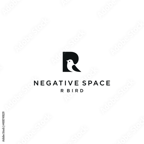 negative space bird letter R logo vector with solid color