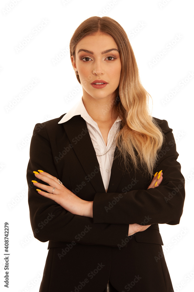 Young business woman in business dress isolated over white background Young business woman in business dress isolated over white background