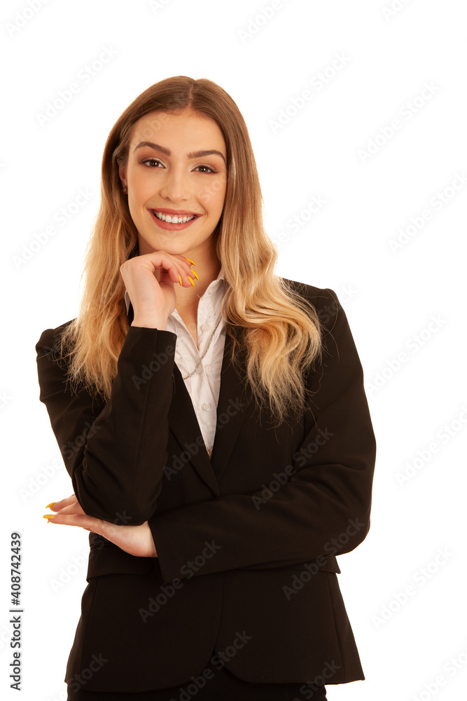 Young business woman in business dress isolated over white background Young business woman in business dress isolated over white background
