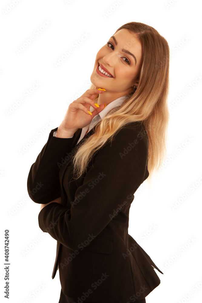 Young business woman in business dress isolated over white background Young business woman in business dress isolated over white background