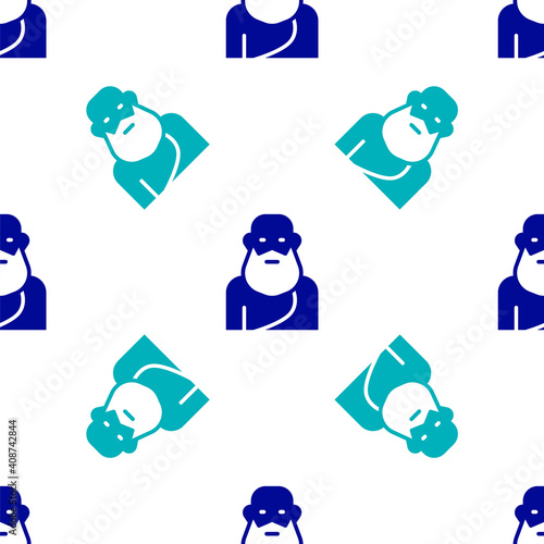Blue Socrates icon isolated seamless pattern on white background. Sokrat ancient greek Athenes ancient philosophy. Vector.