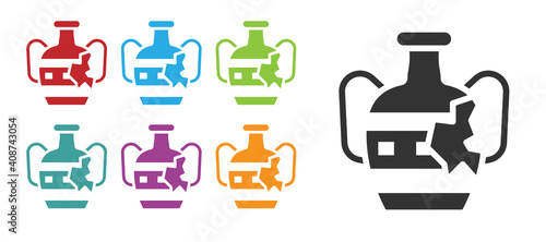 Black Broken ancient amphorae icon isolated on white background. Set icons colorful. Vector.