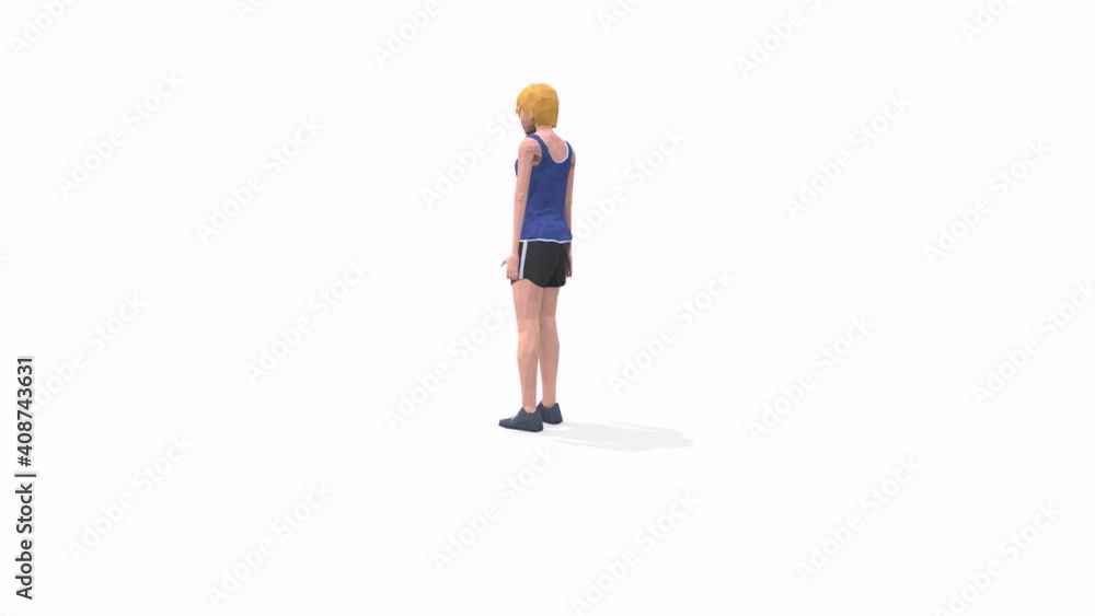 Woman exercise animation 3d model on a white background in the t-shirt. Low Poly Style
Turntable camera view. Woman exercise animation 3d model on a white background in the t-shirt. Low Poly Style
Turntable camera view.