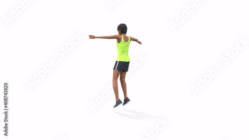 Woman exercise animation 3d model on a white background in the t-shirt. Low Poly Style
Turntable camera view.
