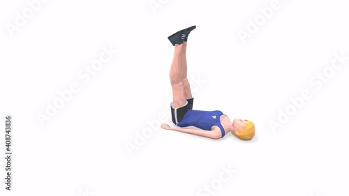 Woman exercise animation 3d model on a white background in the t-shirt. Low Poly Style
Turntable camera view.