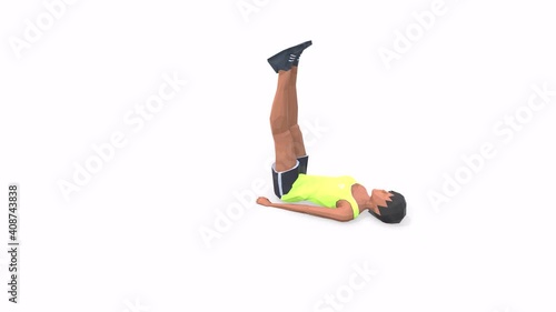 Woman exercise animation 3d model on a white background in the t-shirt. Low Poly Style
Turntable camera view.