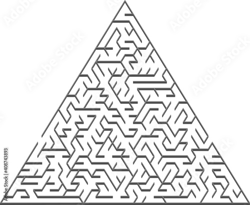 Vector backdrop with a gray triangular 3D maze, labyrinth.