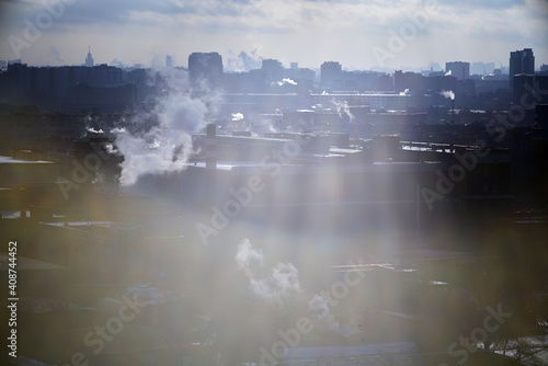 Industrial cityscape. Moscow on a sunny frosty day. Moscow, Russia. © Anna