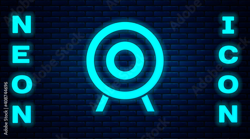 Glowing neon Target sport icon isolated on brick wall background. Clean target with numbers for shooting range or shooting. Vector.