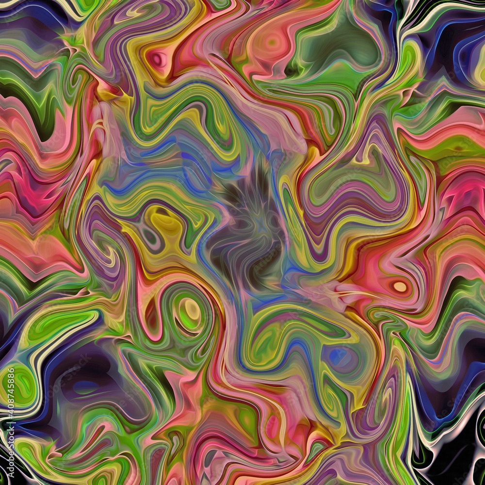 Abstract background. Psychedelic fractal, texture of brush strokes of colored paint of blurred lines and spots of different shapes and sizes Abstract background. Psychedelic fractal, texture of brush strokes of colored paint of blurred lines and spots of different shapes and sizes
