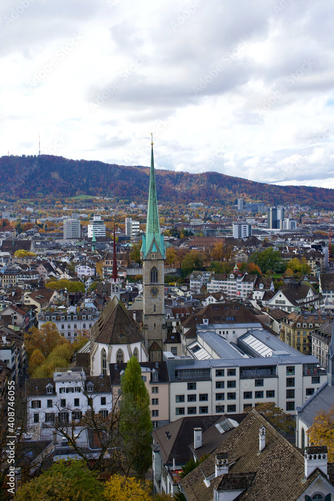 Overview city of Zurich, Switzerland. Photo taken October 27th, 2020.