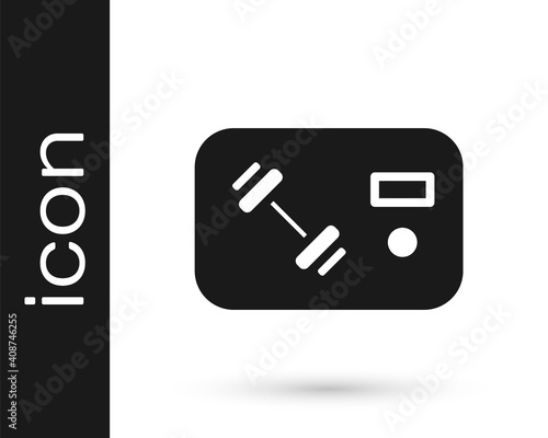 Black Fitness club, gym card icon isolated on white background. Vector.