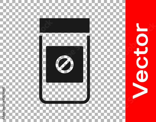 Black Sports doping, anabolic drugs icon isolated on transparent background. Anabolic steroids tablet. Pills in jar. Vector.