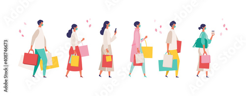 Men and women have a day off on new normal. Shopping, dating and walking.