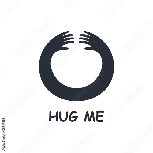 Hands entwined in an embrace. Give me a hug. Social support. Vector icon isolated on white background.