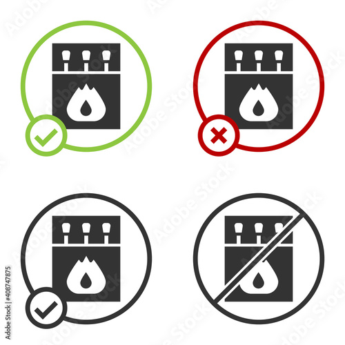 Black Open matchbox and matches icon isolated on white background. Circle button. Vector.