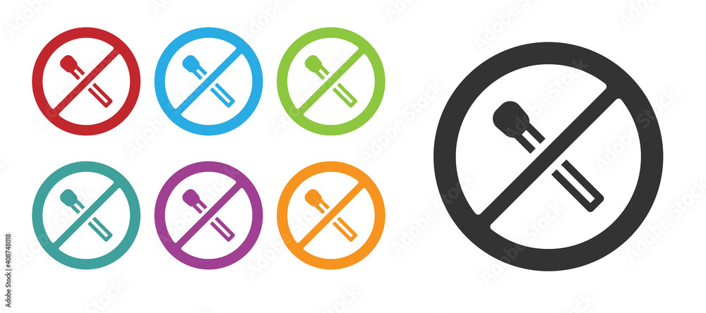 Black No fire match icon isolated on white background. No open flame. Burning match crossed in circle. Set icons colorful. Vector. Black No fire match icon isolated on white background. No open flame. Burning match crossed in circle. Set icons colorful. Vector.