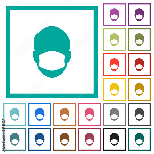 Face with medical mask flat color icons in circle shape outlines photo