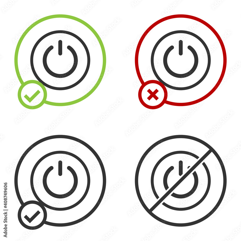Black Power button icon isolated on white background. Start sign. Circle button. Vector.