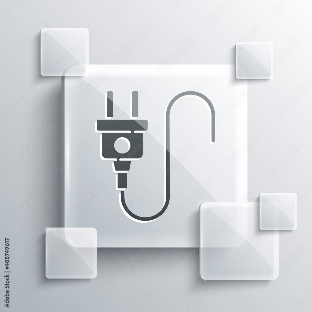 Grey Electric plug icon isolated on grey background. Concept of connection and disconnection of the electricity. Square glass panels. Vector. Grey Electric plug icon isolated on grey background. Concept of connection and disconnection of the electricity. Square glass panels. Vector.