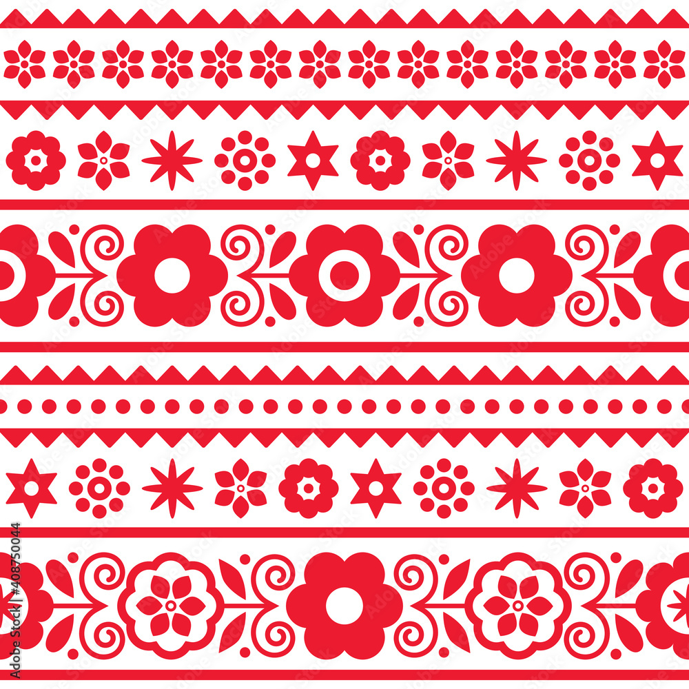 Polish traditional folk art vector seamless textile or fabric print pattern with floral motif - Lachy Sadeckie Polish traditional folk art vector seamless textile or fabric print pattern with floral motif - Lachy Sadeckie