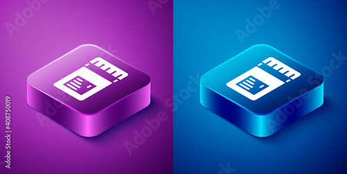 Isometric Biologically active additives icon isolated on blue and purple background. Square button. Vector.