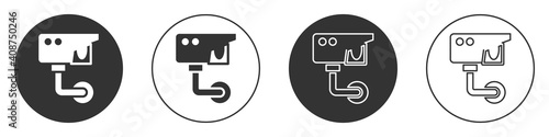 Black Security camera icon isolated on white background. Circle button. Vector.