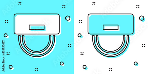 Black line Bellboy hat icon isolated on green and white background. Hotel resort service symbol. Random dynamic shapes. Vector.