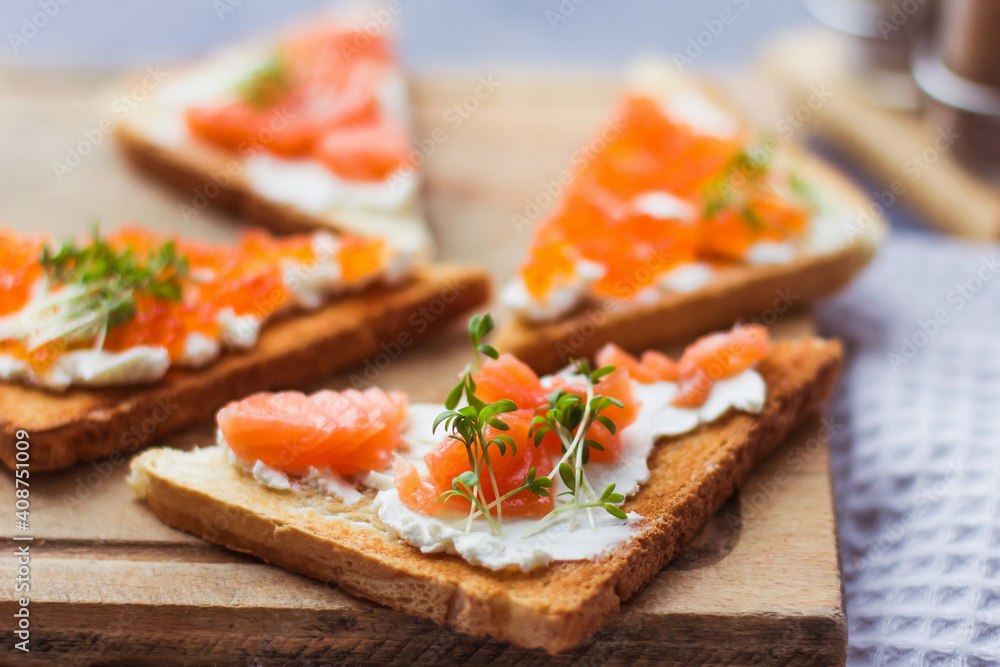sandwiches of bread red caviar and fish sandwiches of bread red caviar and fish