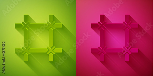 Paper cut Prison window icon isolated on green and pink background. Paper art style. Vector.