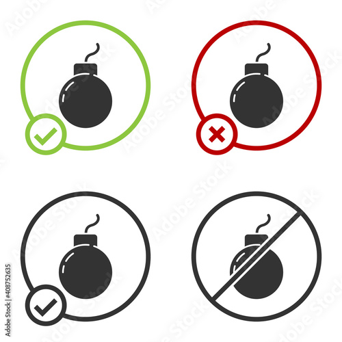Black Bomb ready to explode icon isolated on white background. Circle button. Vector.
