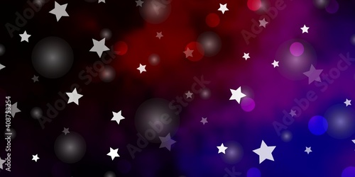 Dark Pink, Red vector layout with circles, stars.