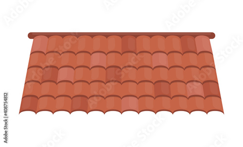 Brown tile roof isolated on white background. Roof for the design of summer cottages. Cartoon style. Vector illustration.