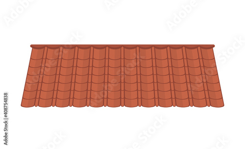 Brown tile roof isolated on white background. Roof for the design of summer cottages. Cartoon style. Vector illustration.
