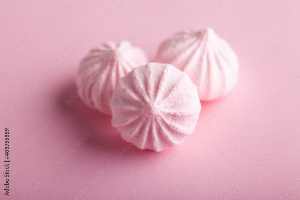 Group of Pink sweet meringue on pastel pink background. Group of Pink sweet meringue on pastel pink background.
