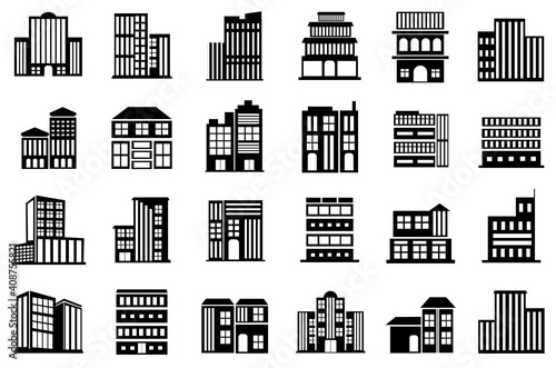 24 Building Icons set. collection of building symbol illustration design. apartment, Hotel, Hospital, skyscraper and more. editable. vector