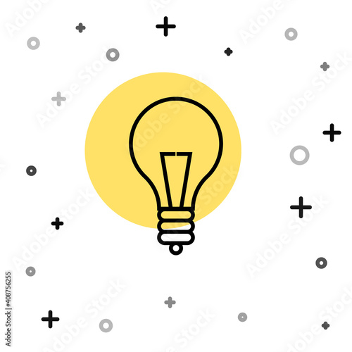 Quadro su tela Black line Light bulb with concept of idea icon isolated on white background