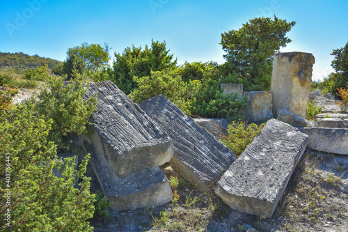 Big stone blocks. Abandoned quarry. stones in an abandoned quarry