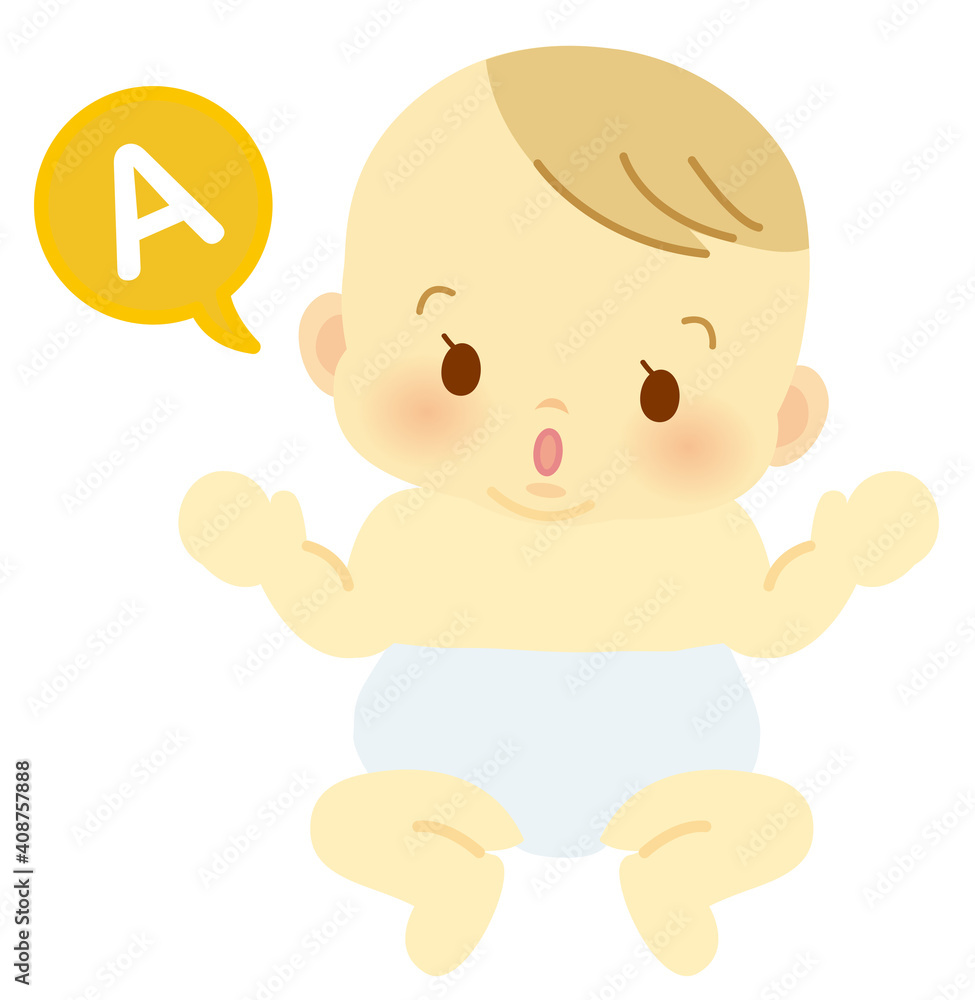 Fototapeta premium おしめ姿の赤ちゃん＿Q&A＿吹き出し＿ベビー全身イラスト108 