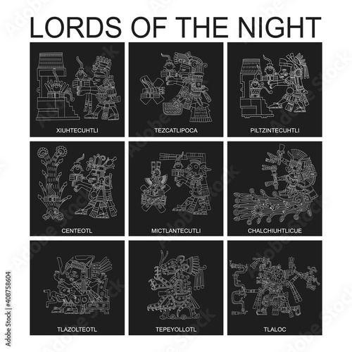vector set with Aztec deities Lords of the Night for your project