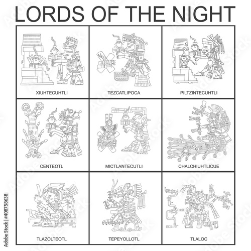 vector set with Aztec deities Lords of the Night for your project photo