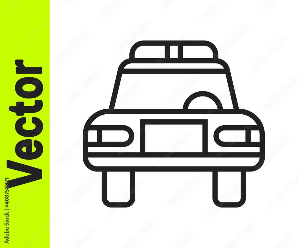 Black line Police car and police flasher icon isolated on white background. Emergency flashing siren. Vector. Black line Police car and police flasher icon isolated on white background. Emergency flashing siren. Vector.
