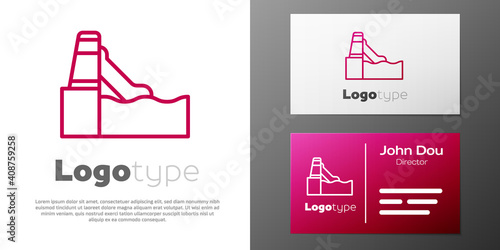 Logotype line Water slide with pool icon isolated on white background. Aquapark. Logo design template element. Vector.