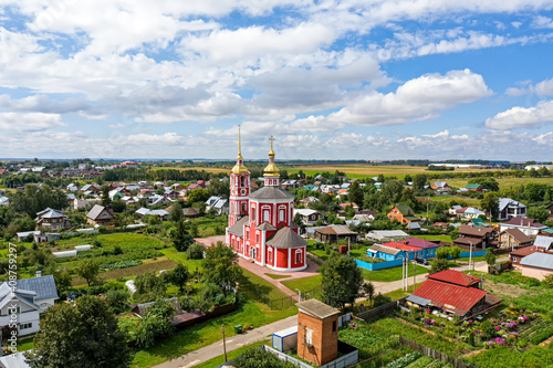 Suzdal, Russia. Flight. Church of the holy noble princes Boris and Gleb on the Borisov side or Borisoglebskaya church. Aerial view photo